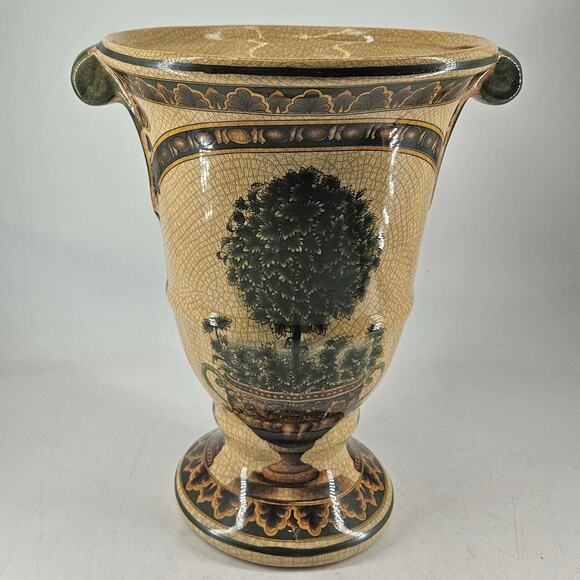 Vintage Y2K Tuscany style topiary design cracked glaze ceramic urn vase 11